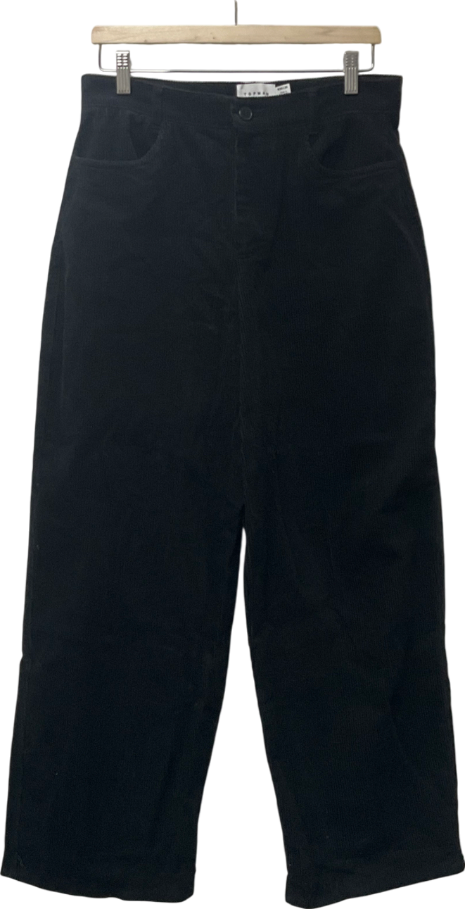 Topman Wide Leg Trousers In Black Cord W30