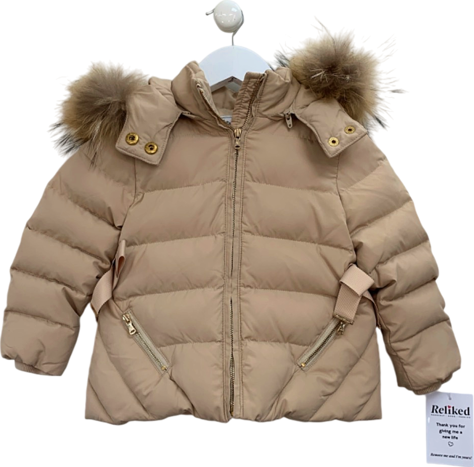 Tartine et Chocolat Beige Faux Fur Hooded Puffer Jacket 2 Years