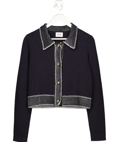 Claudie Pierlot Blue Topstitched Bouclé-knit Cardigan UK L