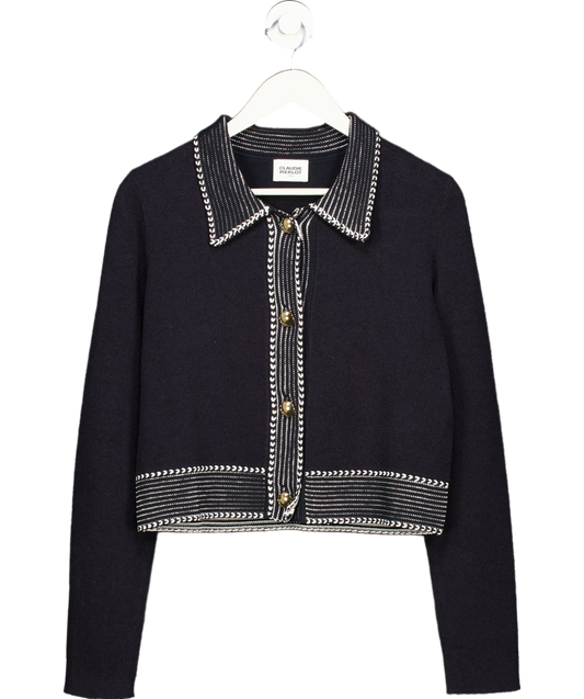 Claudie Pierlot Blue Topstitched Bouclé-knit Cardigan UK L