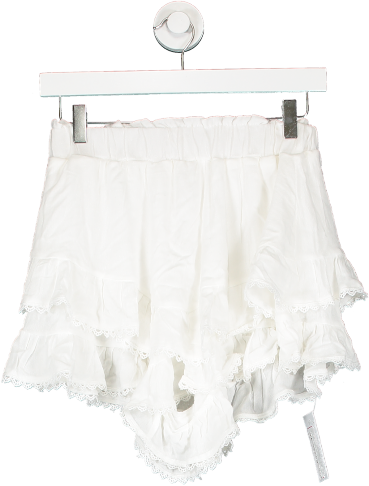 SHEIN White Paper Bag Waist Lace Trim Ruffle Hem Shorts UK S