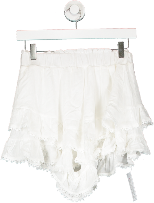 SHEIN White Paper Bag Waist Lace Trim Ruffle Hem Shorts UK S