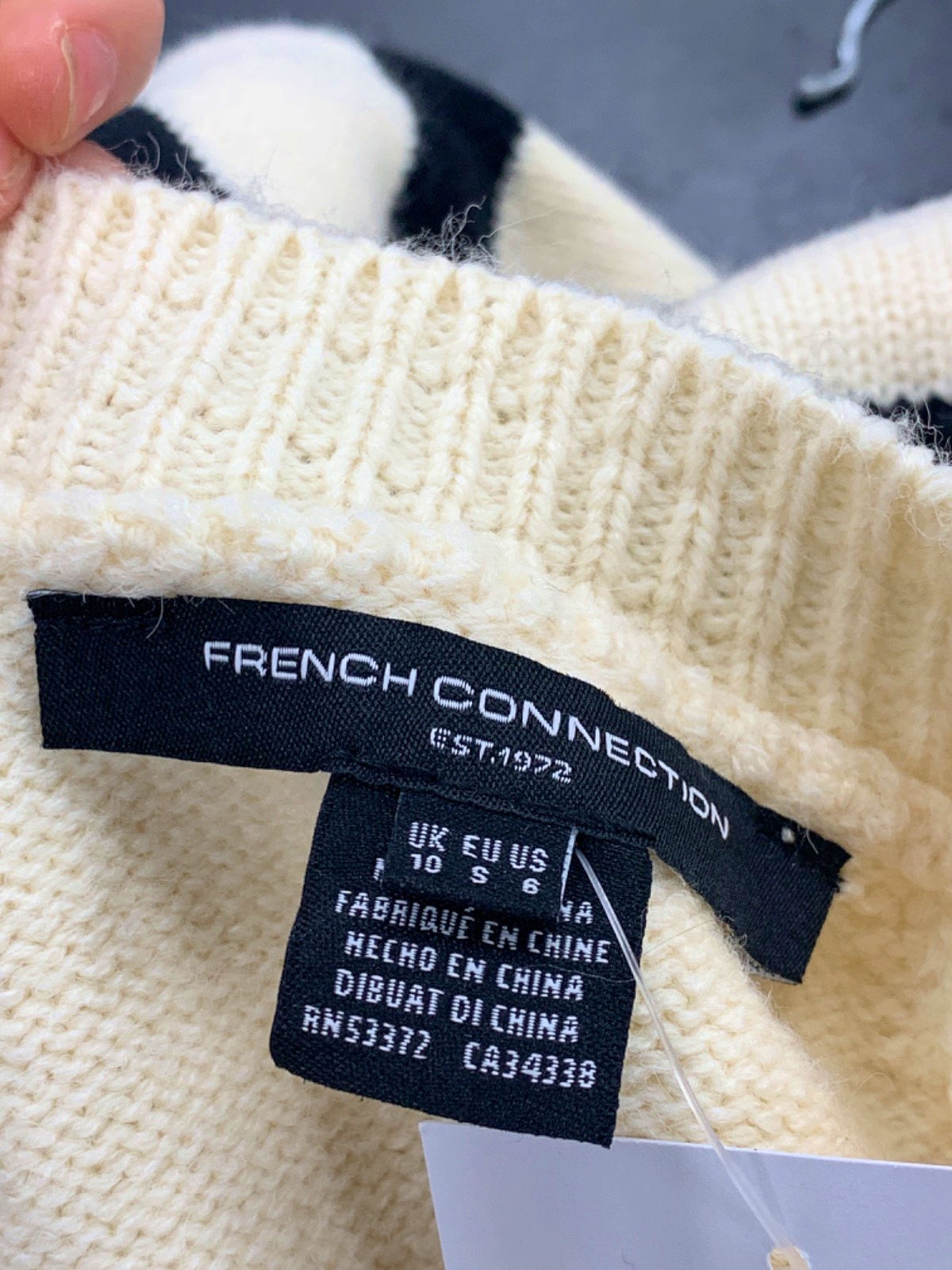 French Connection Cream and Black Striped Jumper UK 10