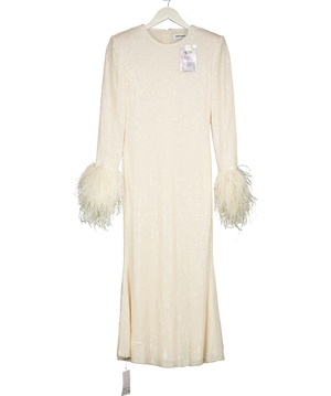 Self Portrait Cream Sequin Feather Midi Dress UK 6