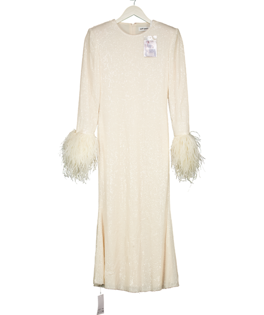 Self-Portrait Cream Sequin Feather Midi Dress UK 6