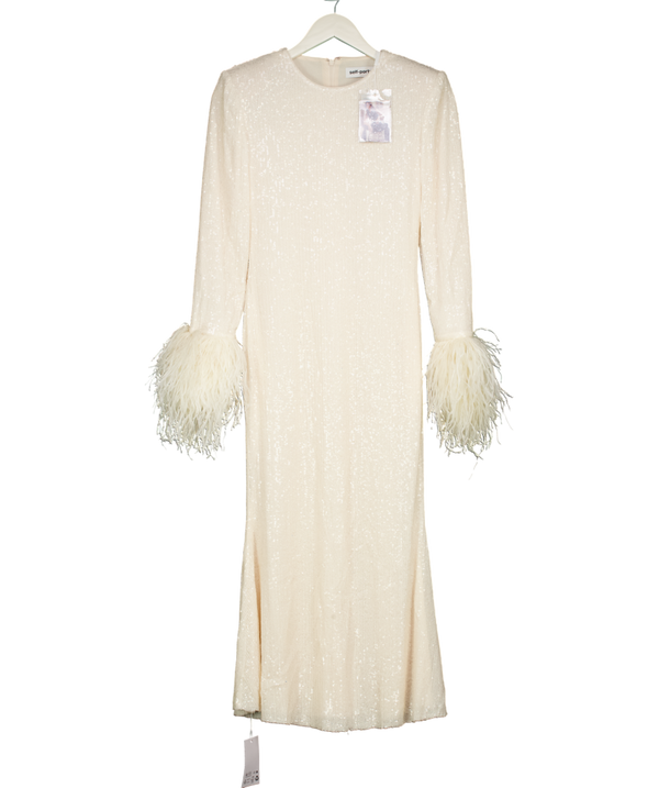 Self Portrait Cream Sequin Feather Midi Dress UK 6