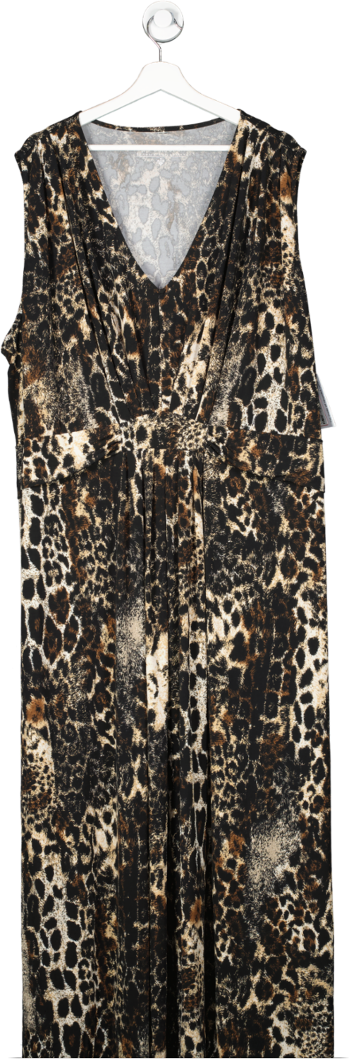 bonprix Brown Sleeveless Animal Print V Neck Maxi Dress UK XXXL