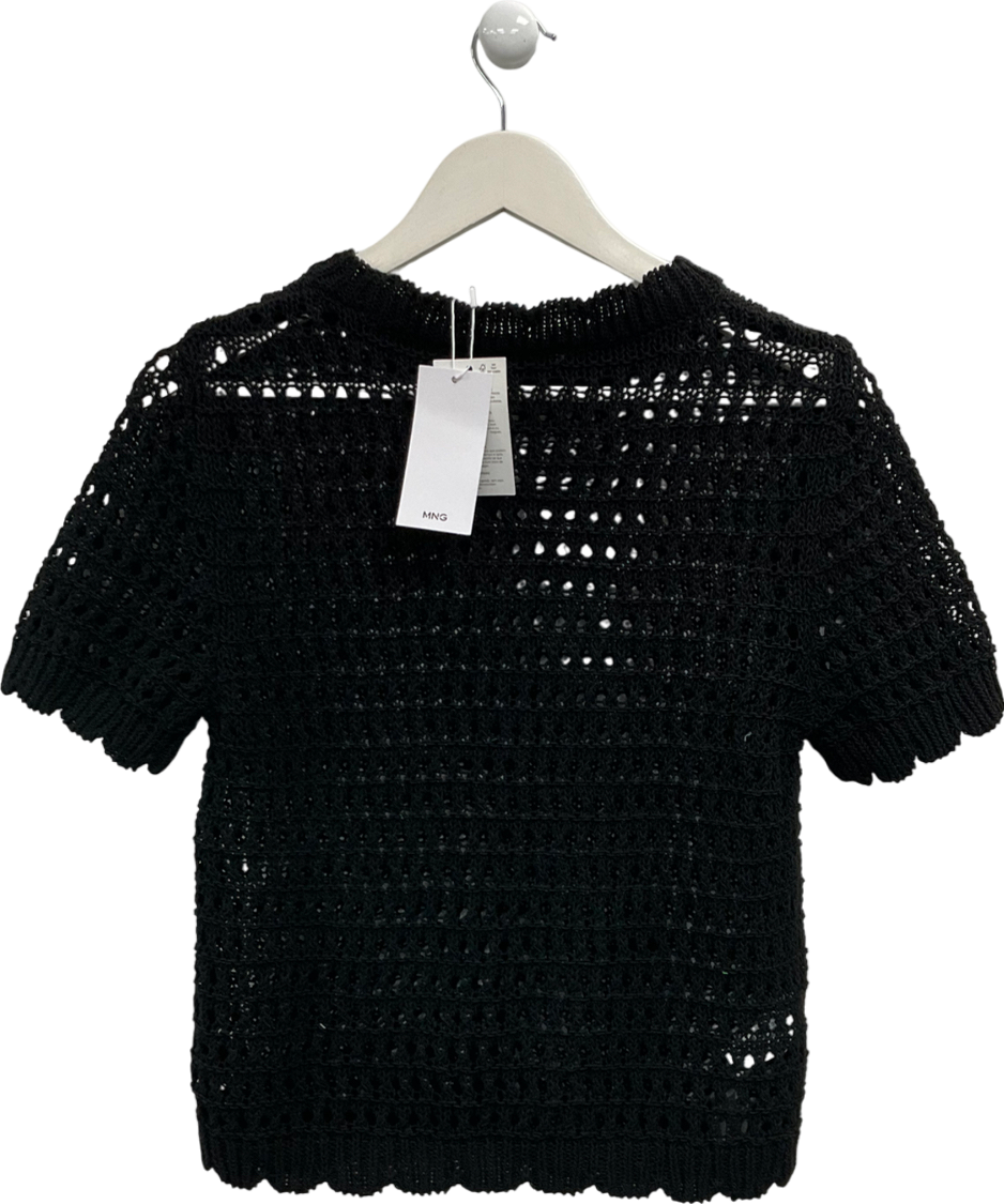 MANGO Black Crochet Knitted T-shirt UK M