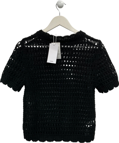 MANGO Black Crochet Knitted T-shirt UK M