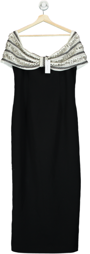 Karen Millen Black Off-Shoulder Embellished Dress UK 14