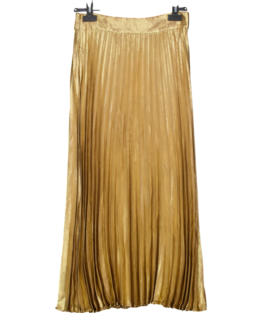 Sezane Metallic Gold Dune Pleated Maxi Skirt UK 10