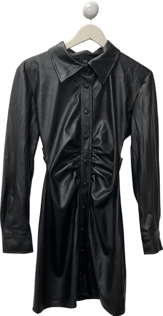 Ruched & Ready Black Faux Leather Dress UK S