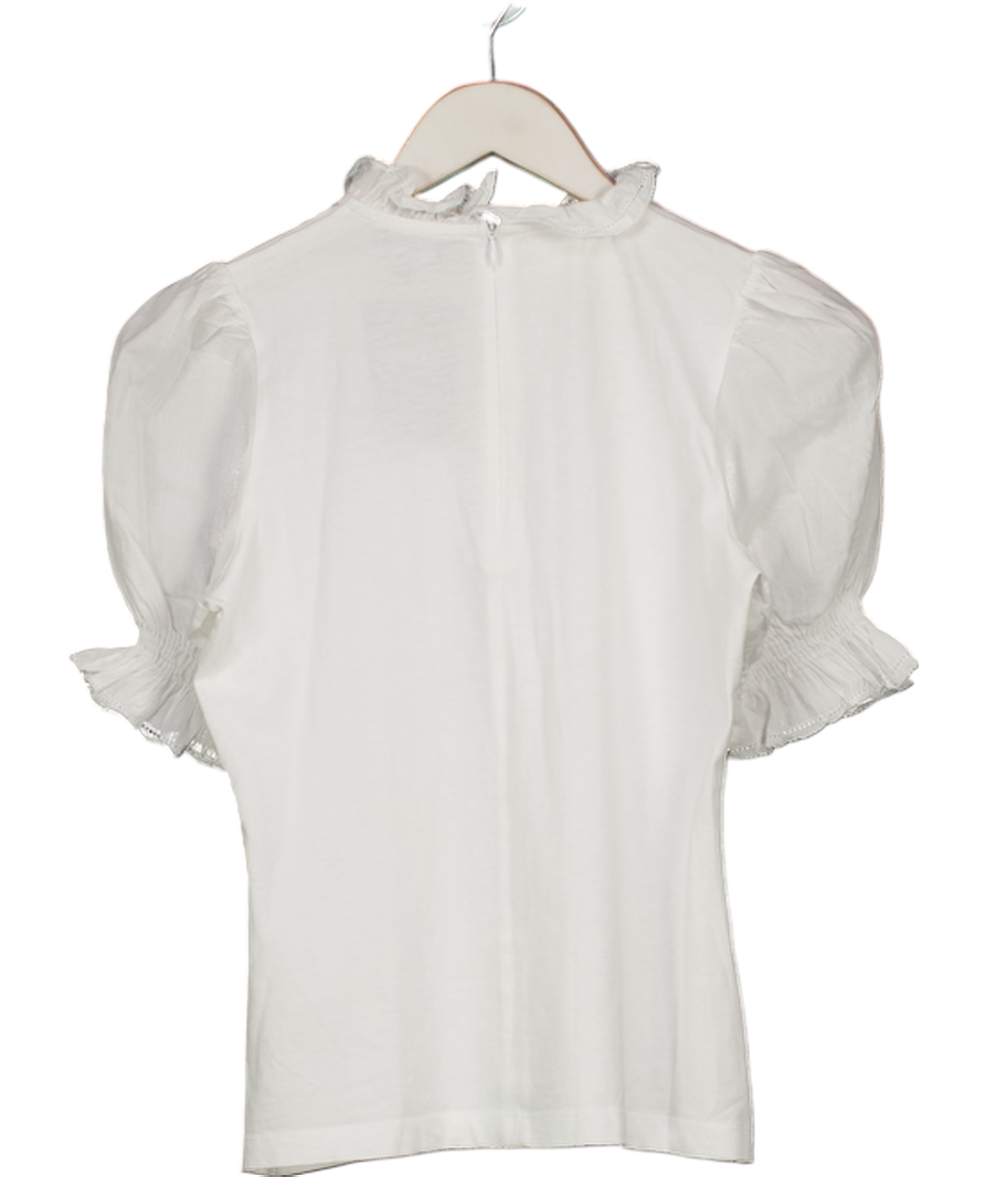 ME + EM White Puff Sleeve Frill Neck T-shirt UK 6