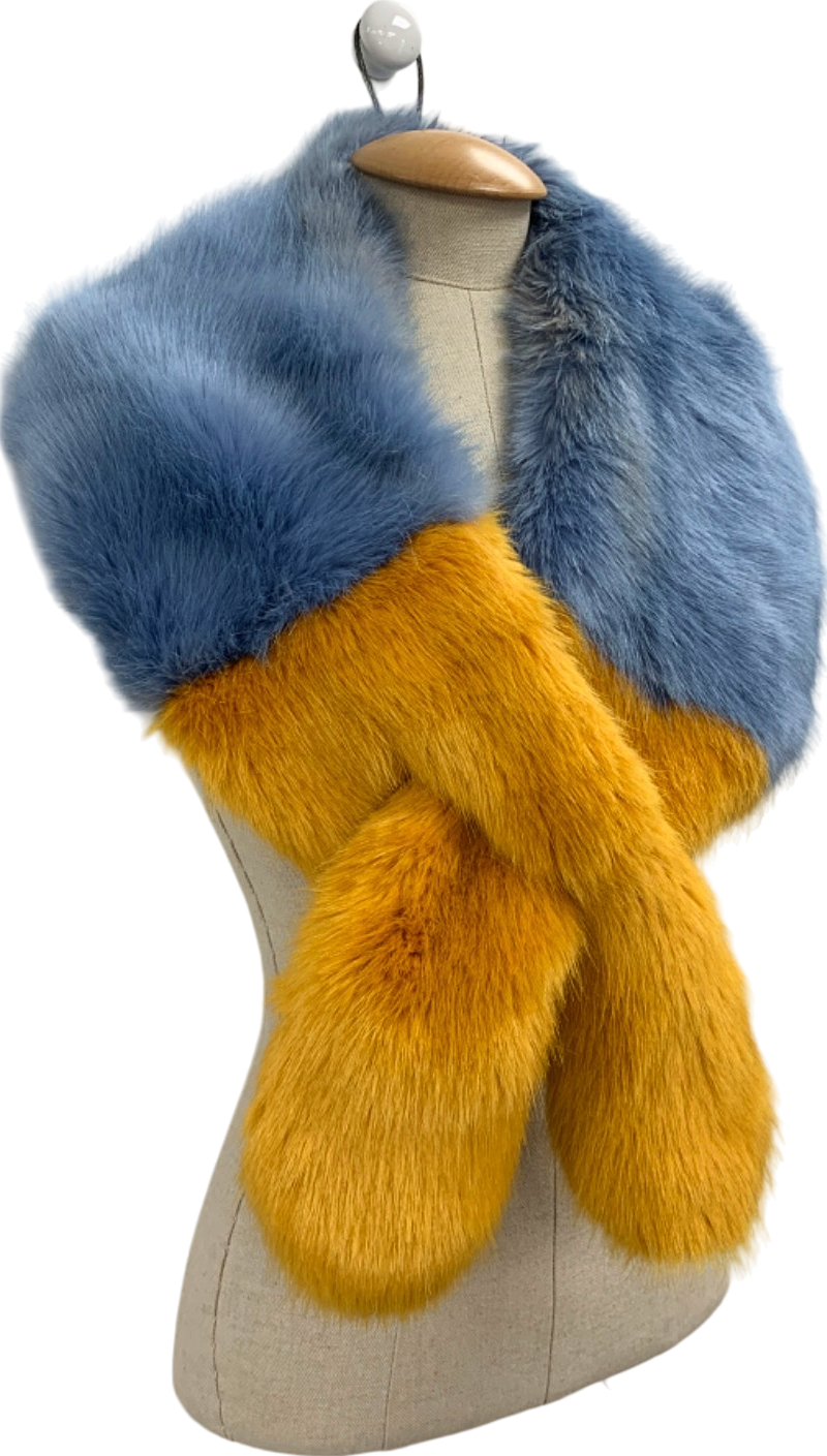 Zara Blue and Mustard Faux Fur Scarf One Size