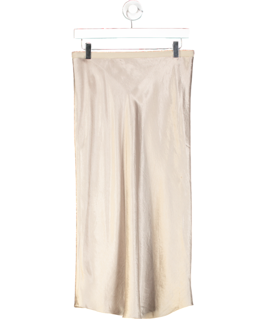 Vince Beige Hammered Satin Midi Skirt UK XS