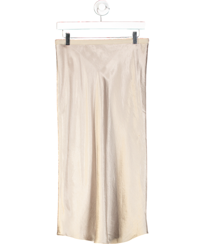 Vince Beige Hammered Satin Midi Skirt UK XS