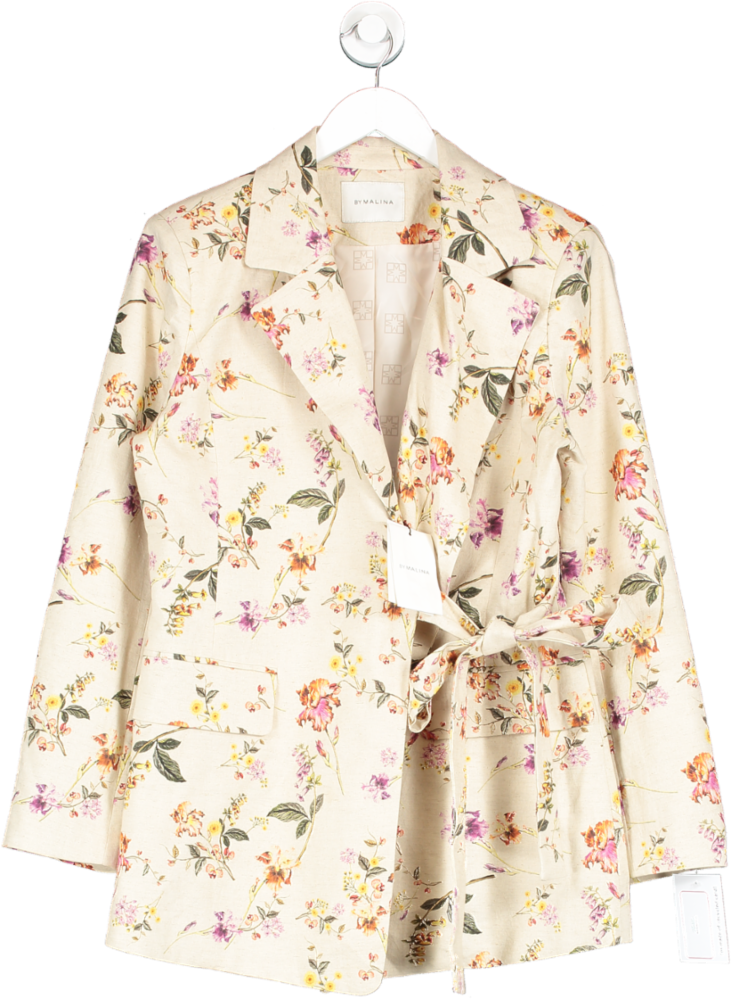 By Malina Cream Flora Blazer In Soft Floral Linen UK M