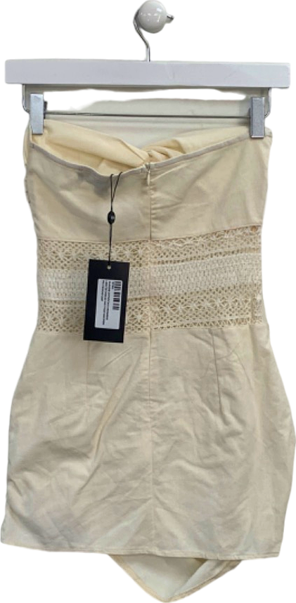 Ego Cream Linen Textured Mix Knot Front Mini Dress UK 8
