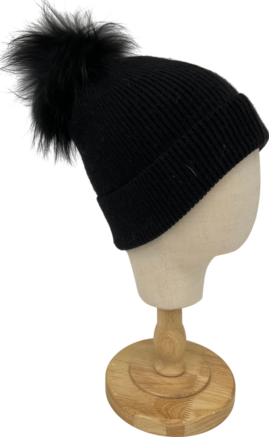 Black Pom Pom Beanie Hat One Size
