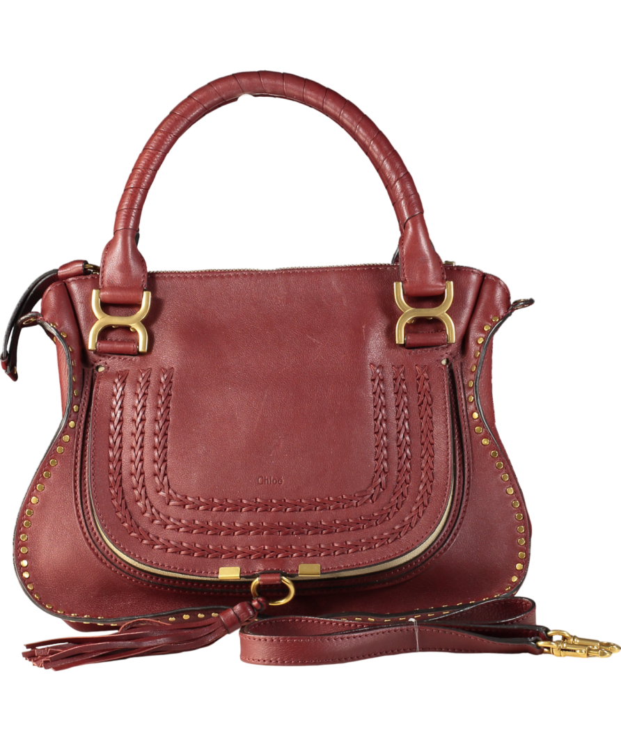 Chloé Burgundy Marcie Leather Satchel Bag with crossbody strap