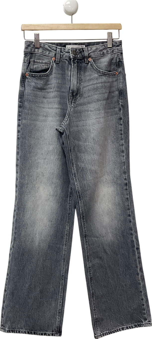 Stradivarius Grey D92 Straight Wide-leg Jeans UK 8