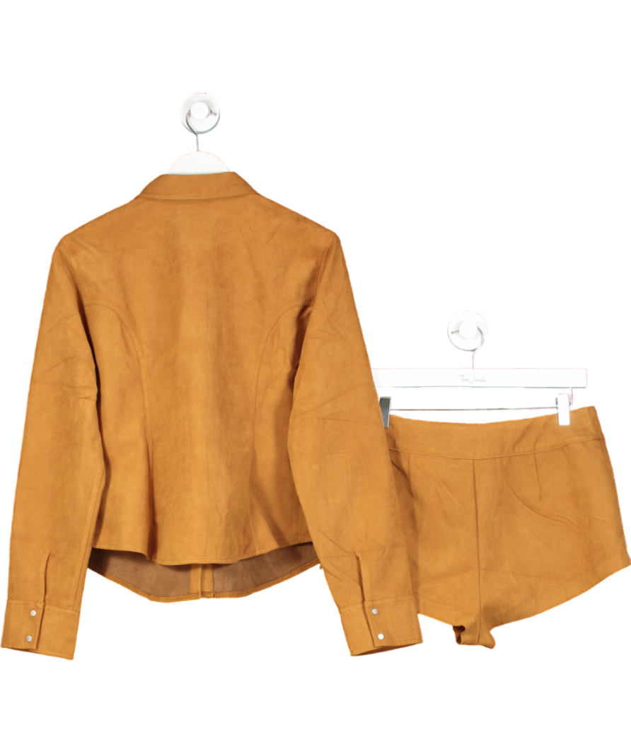 ASOS Brown Faux Suede Cropped Shirt With Western Detail In Tan UK L