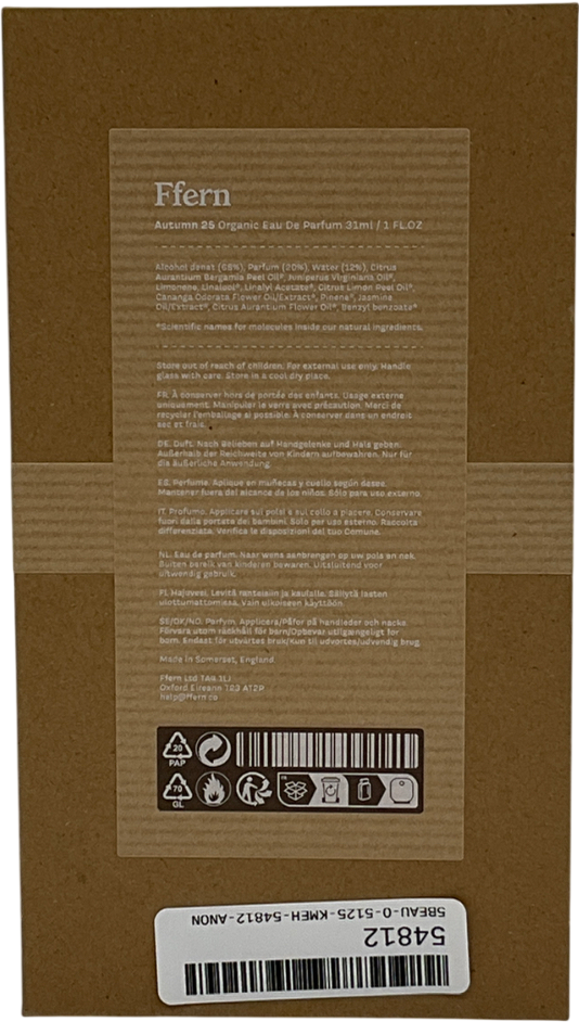 Ffern Autumn 25 Organic Eau De Parfum 31ml