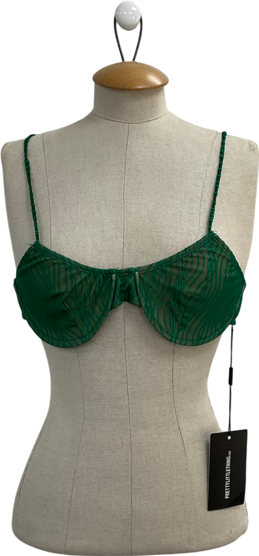 PrettyLittleThing Green Textured Underwired Bikini Top UK 14
