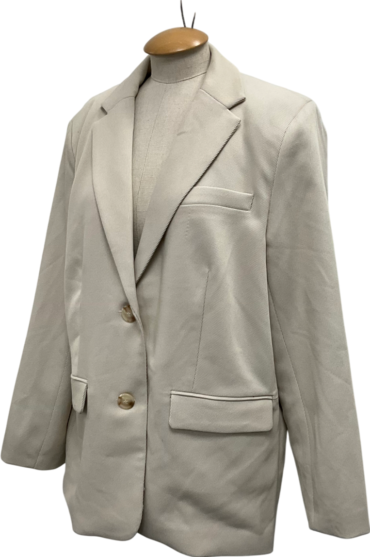 NA-KD Beige Single Breasted Textured Blazer UK 10