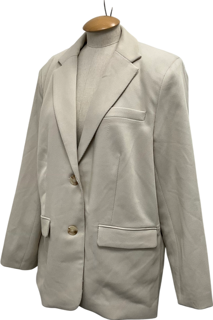 NA-KD Beige Single Breasted Textured Blazer UK 10