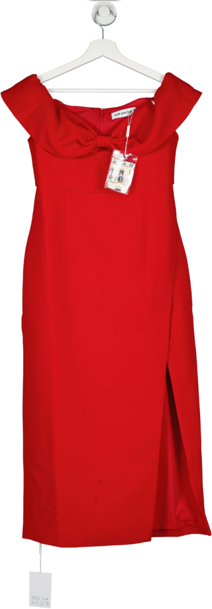 Self-Portrait Red Crepe Off Shoulder Bow Midi Dress BNWT UK 10
