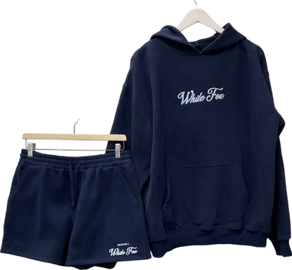 White Fox Blue Oversized Hoodie Deep Sea & Lounge Shorts Deep Sea UK L/XL