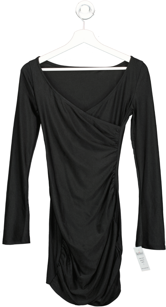 Black Long Sleeve Wrap Mini Dress UK S