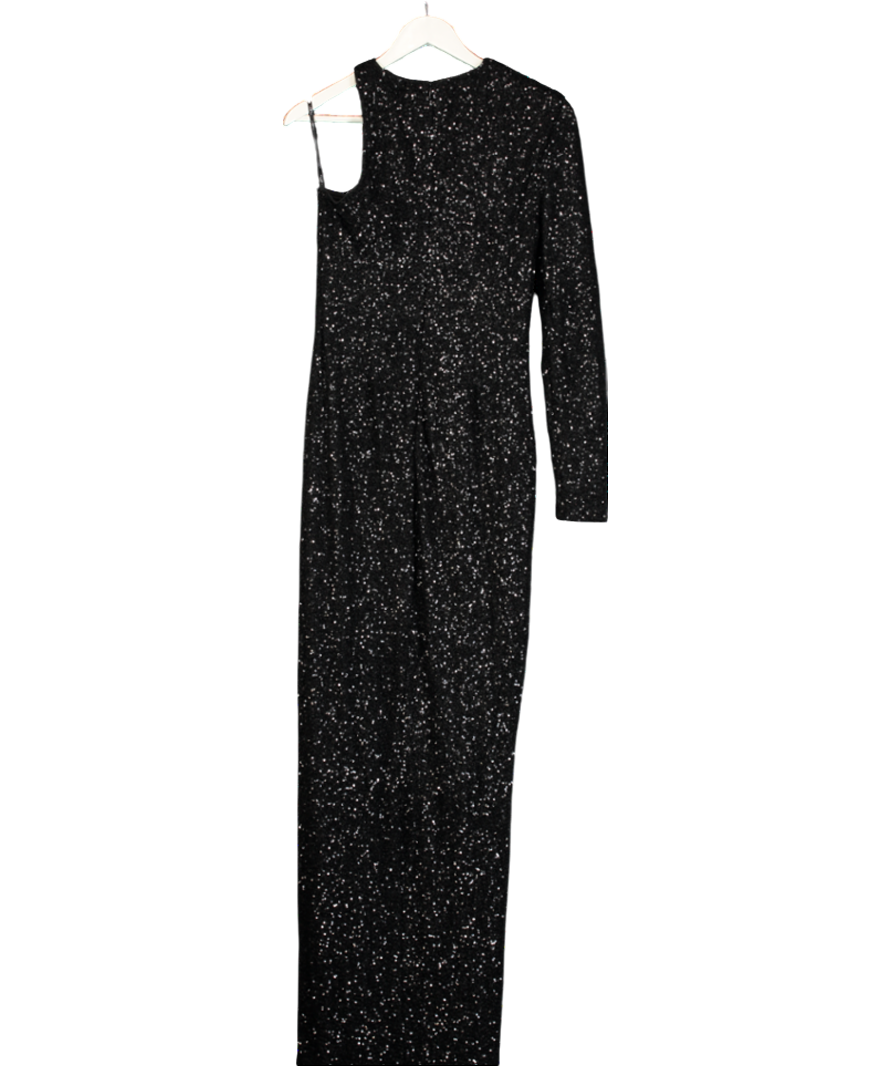 Club L Kelsey Black Sequin One Sleeve Cut Out Long Sleeve Maxi Dress UK 10