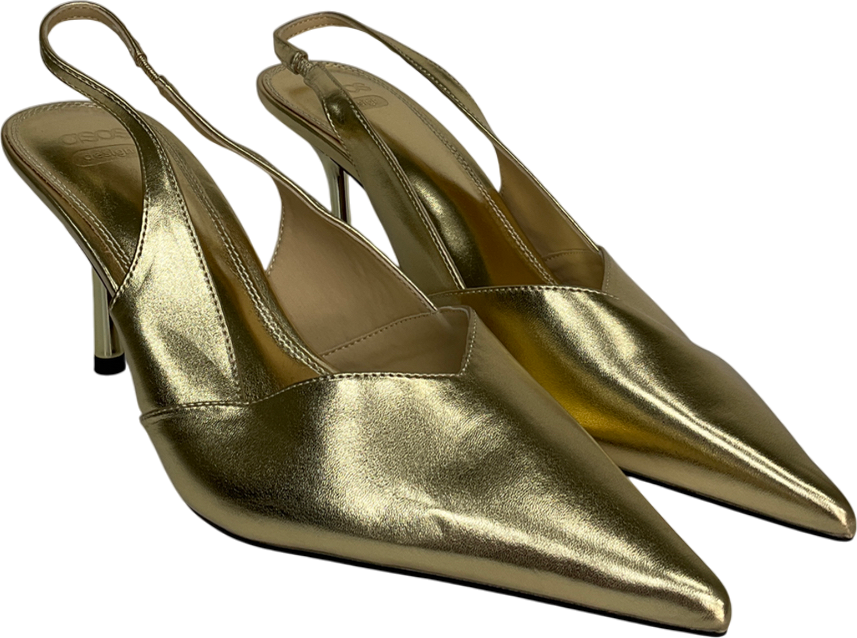 ASOS Metallic Sabrina Slingback Stiletto Heels In Gold UK 8 EU 41 👠