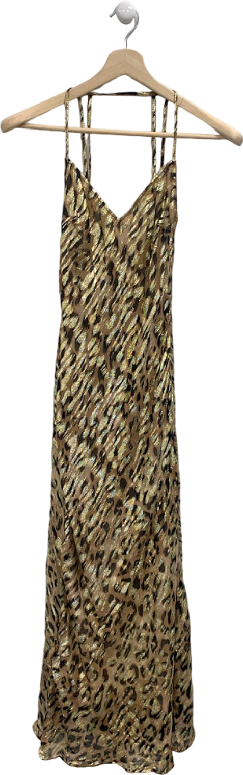 New Look Gold Leopard Print Bias Slip Dress UK 8