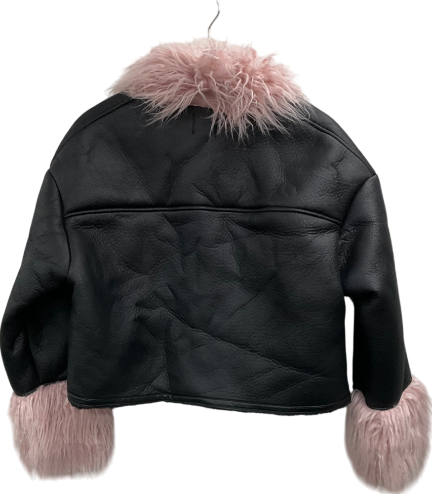 boohoo Black Faux Fur Trim Leather Jacket UK 10