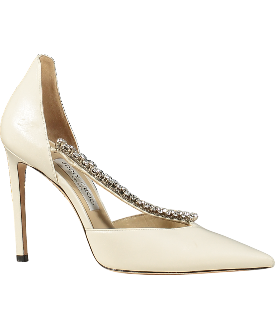 Jimmy Choo Cream Bee 100 Latte Crystal Nappa Pumps UK 5 EU 38 👠