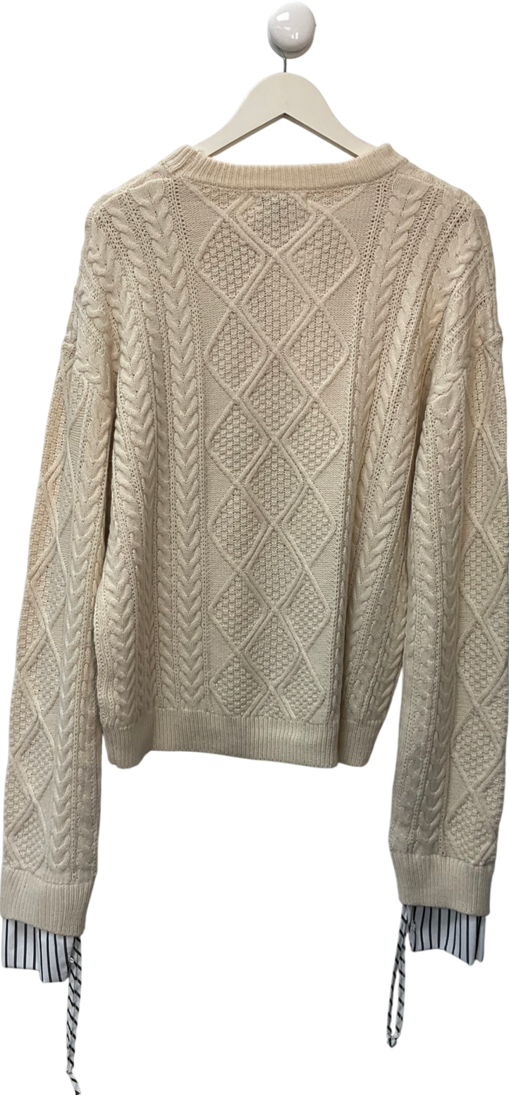 Missguided Cream Cable Stripe Shirt Contrast Knit Jumper UK 8