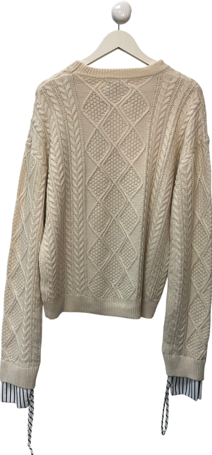 Missguided Cream Cable Stripe Shirt Contrast Knit Jumper UK 8