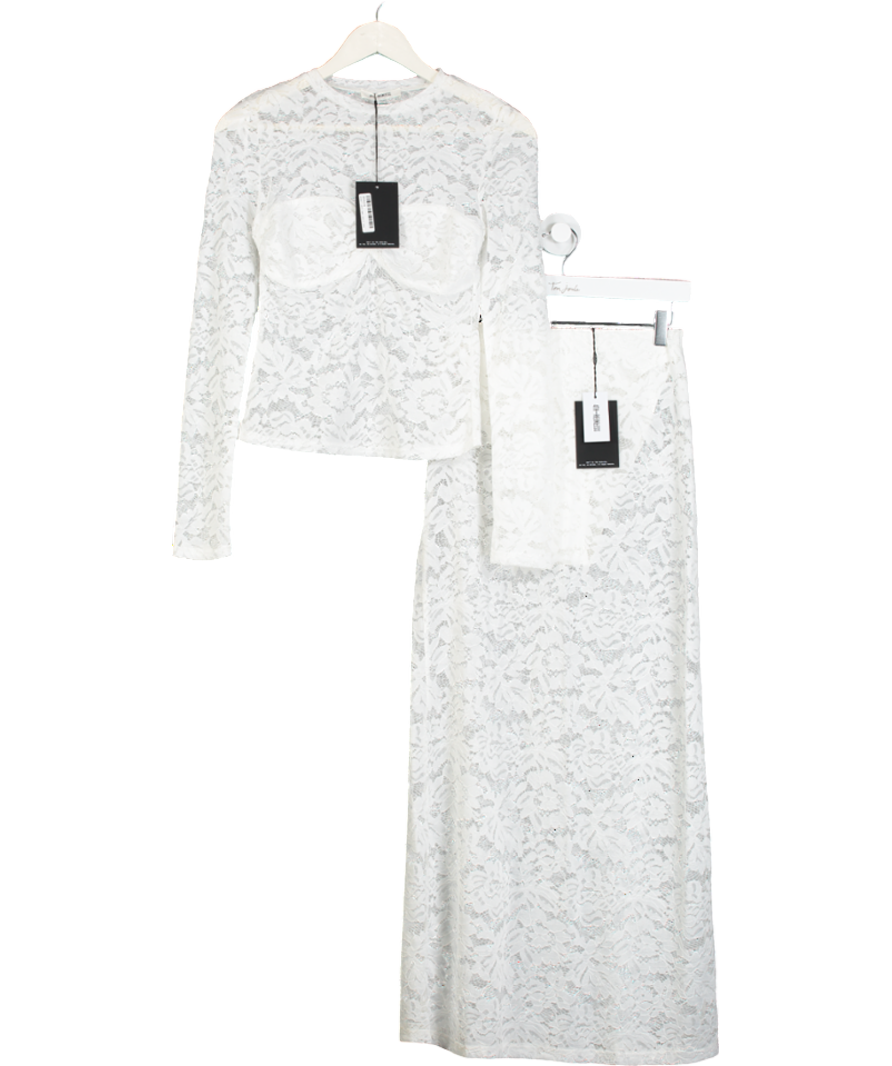4th & Reckless White Abi Lace Long Sleeve Bust Detail Top And UK 8