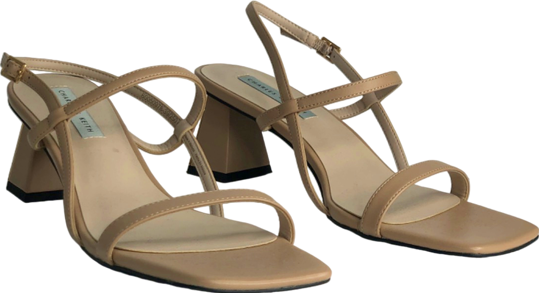 Charles & Keith Beige Strappy Block Heel Sandals EU 39