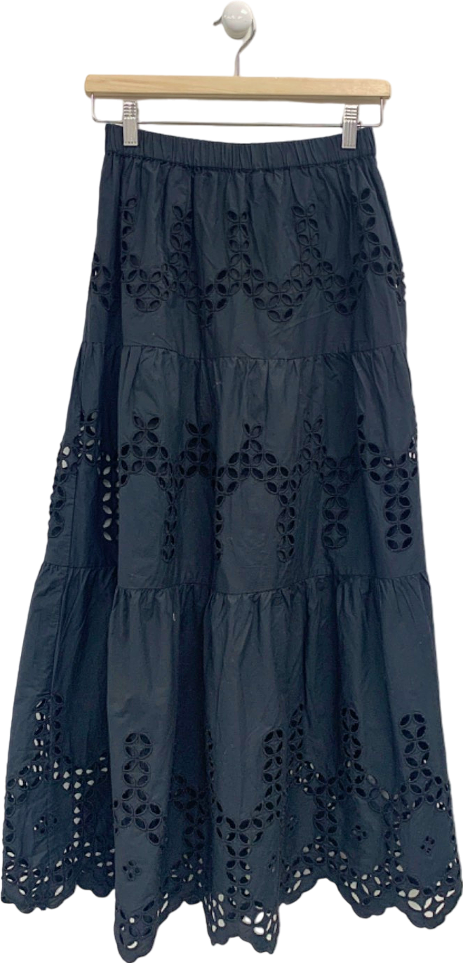 River Island Black Eyelet Maxi Skirt UK 6