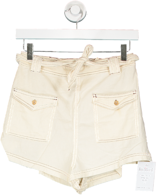 Free People Cream Pull On Short With Contrast Stitch Detail UK XS