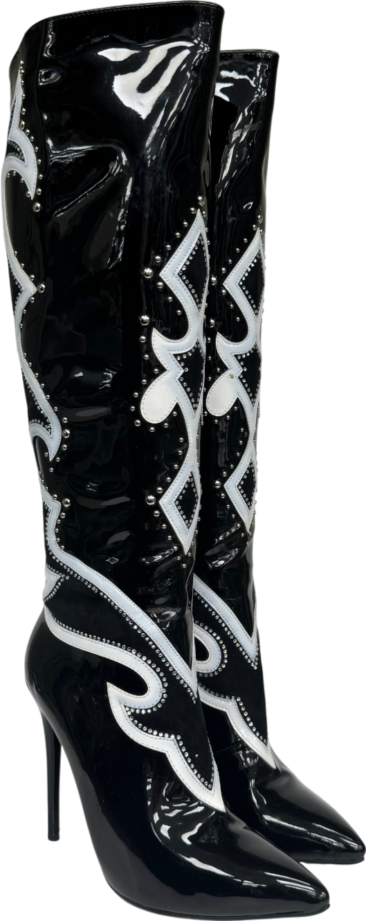 Bello star Black Diamanté Knee High Boots UK 6 EU 39 👠