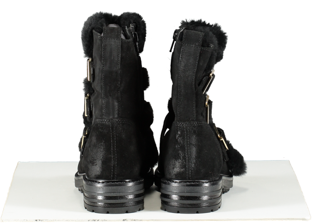 Kurt Geiger Black Fur Trim Low Heel Biker Boots BNIB UK 2 EU 35 👠