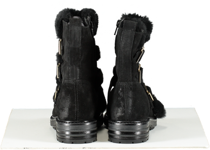 Kurt Geiger Black Fur Trim Low Heel Biker Boots BNIB UK 2 EU 35 👠