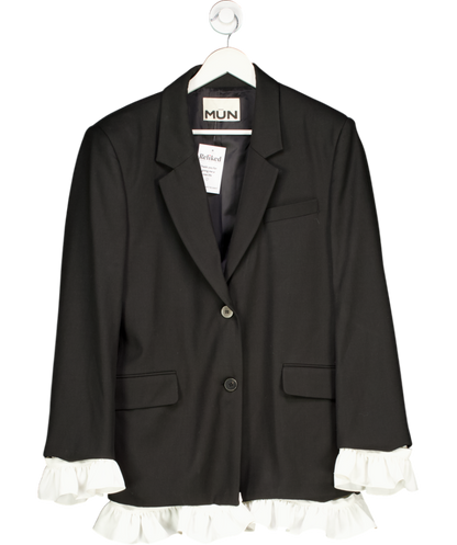 Mun Black Wool Blend Frill Blazer One Size