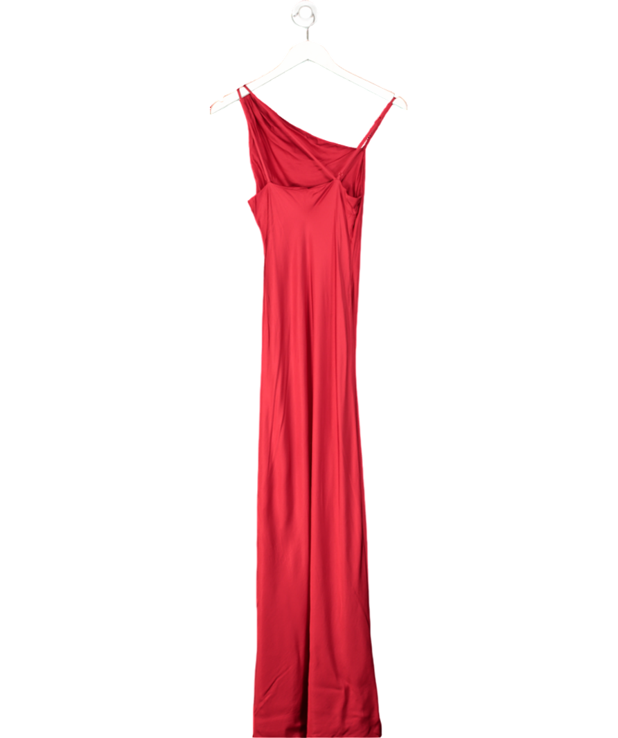 ZARA Red Asymmetric Neckline Satin Maxi Dress UK XS
