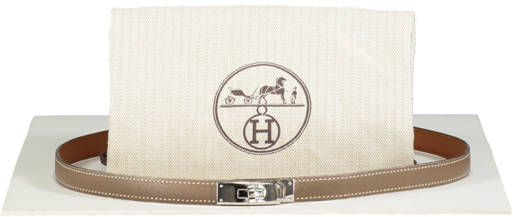 Hermès Etoupe Taupe Leather/ Palladium  Kelly 18  Belt
